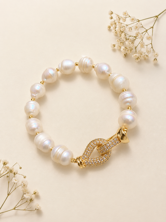 Studded Lock Pearl Bracelet