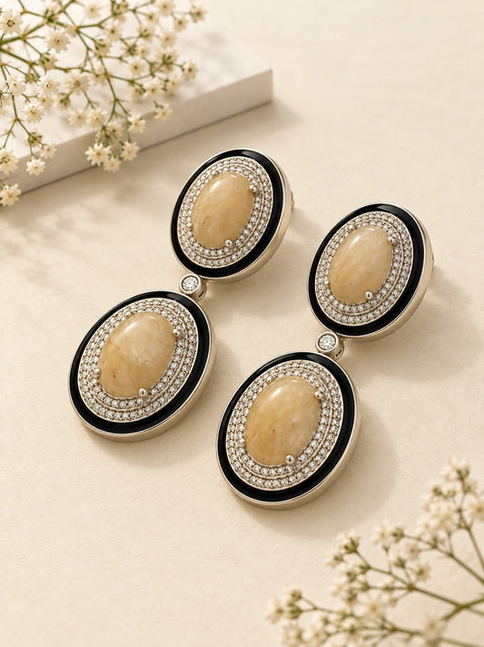 Black Enamel Zirconias & White Stone Statement Earrings