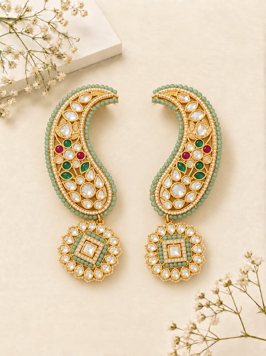 Mint Green & Polki-Inspired Statement Earcuffs