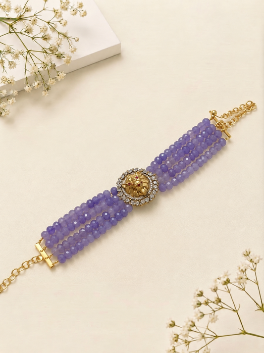 Sabyasachi Inspired Tiger Motif Amethyst Beads Bracelet