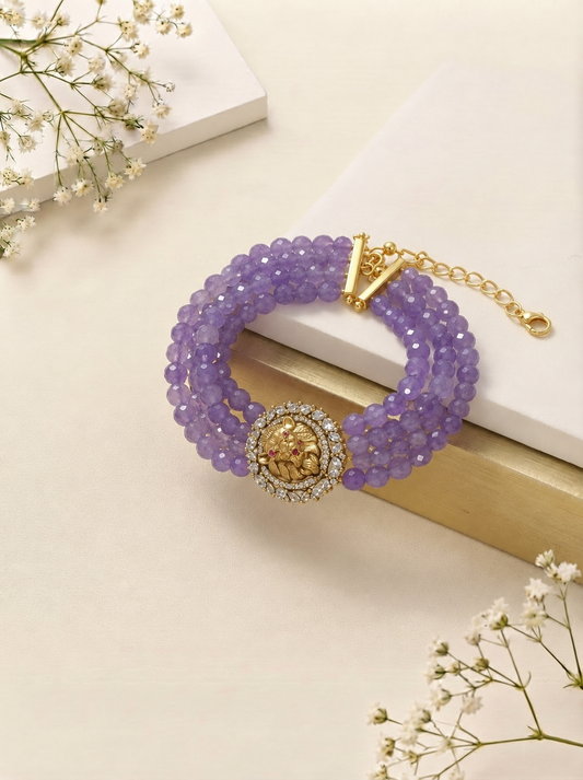 Sabyasachi Inspired Tiger Motif Amethyst Beads Bracelet
