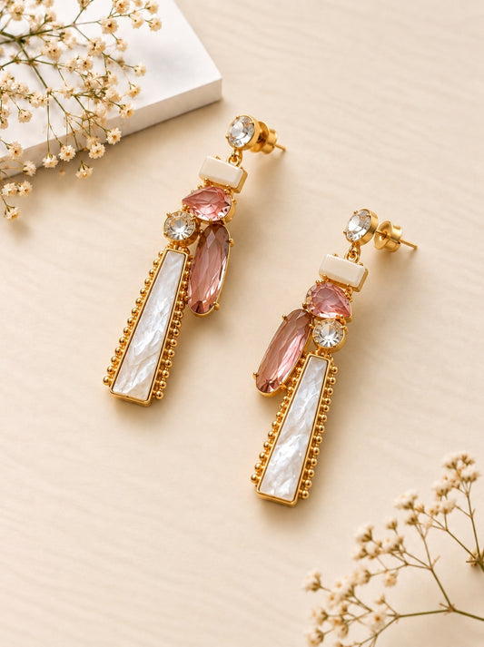 Mother of Pearl & Stone Statement Earrings