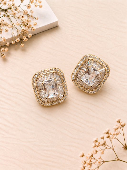 Emerald Cut Crystal Studs