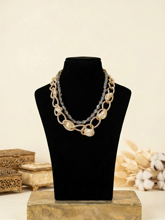 Baroque Pearl Crystals Chain Necklace