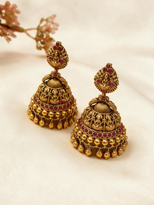 Laxmiji & Peacock Long Ruby Jhumkas
