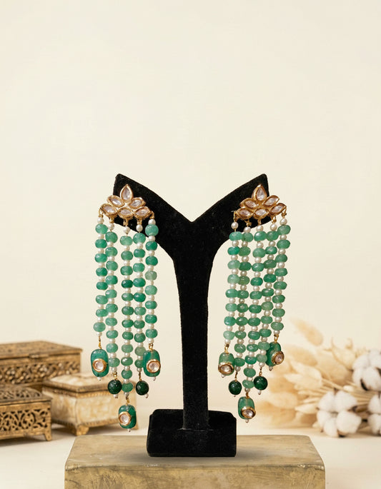 Pachi Kundan Emerald Long Earrings