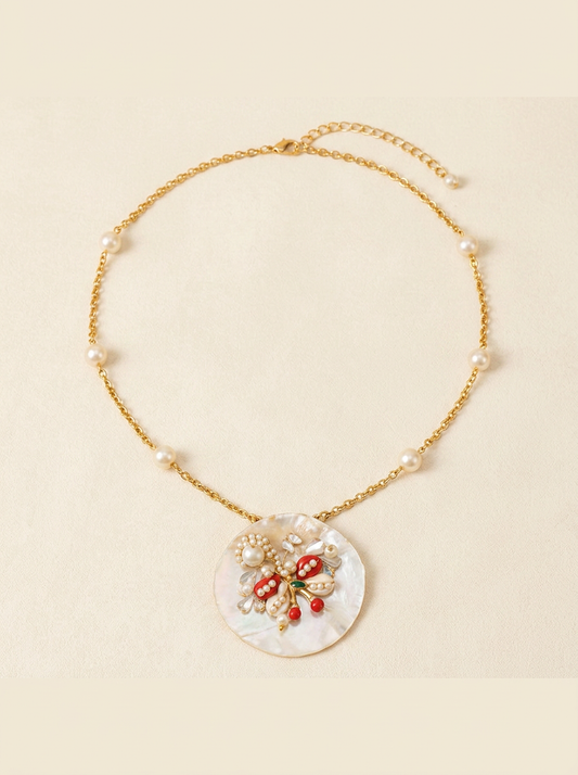 Pearl Cherry Designed Long Necklace
