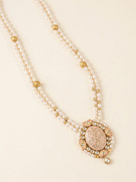 Lotus Meena Kundan Pearl Long Necklace