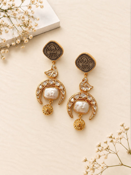 Vintage Coin Kundan Statement Earrings