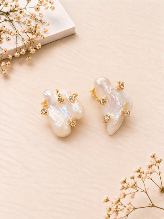 Baroque Pearl Studs with Crystals