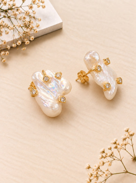 Baroque Pearl Studs with Crystals