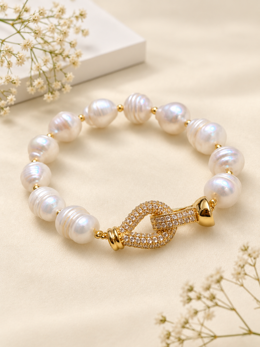 Studded Lock Pearl Bracelet