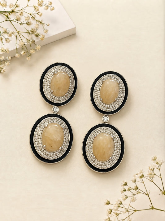 Black Enamel Zirconias & White Stone Statement Earrings