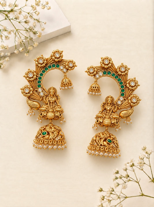 Floral Laxmiji Detailed Earcuff Jhumkas