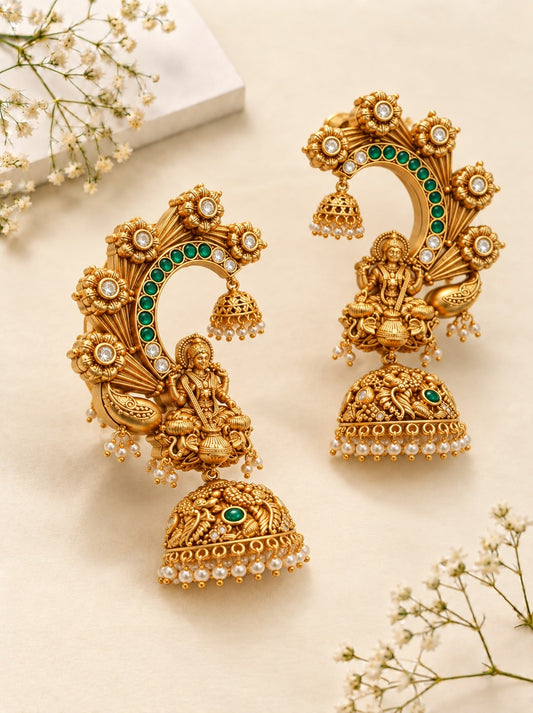 Floral Laxmiji Detailed Earcuff Jhumkas