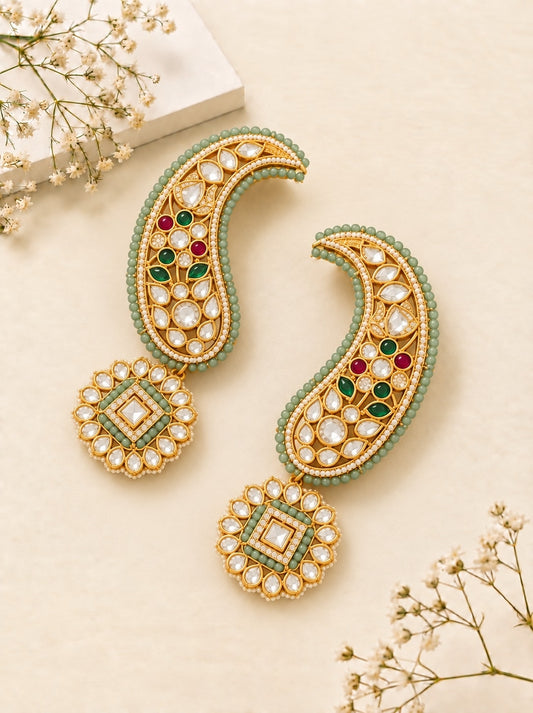 Mint Green & Polki-Inspired Statement Earcuffs