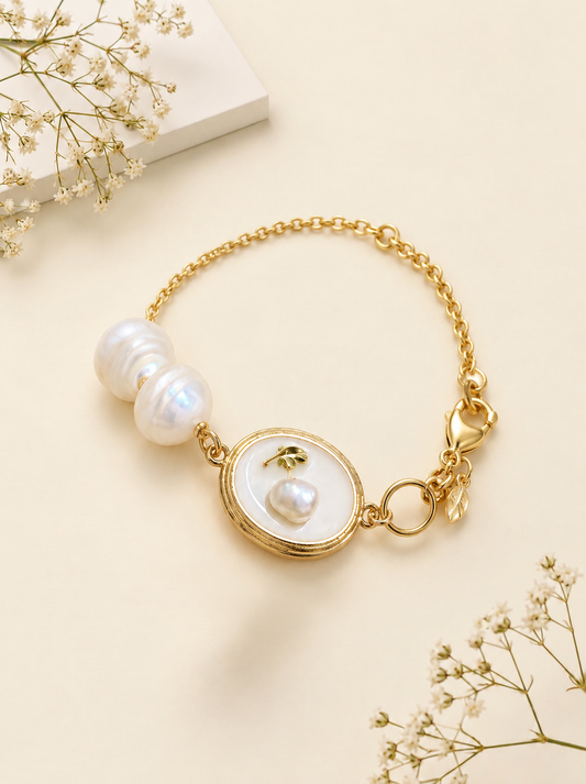 Pearl Chain Mother of Pearl Motif Bracelet