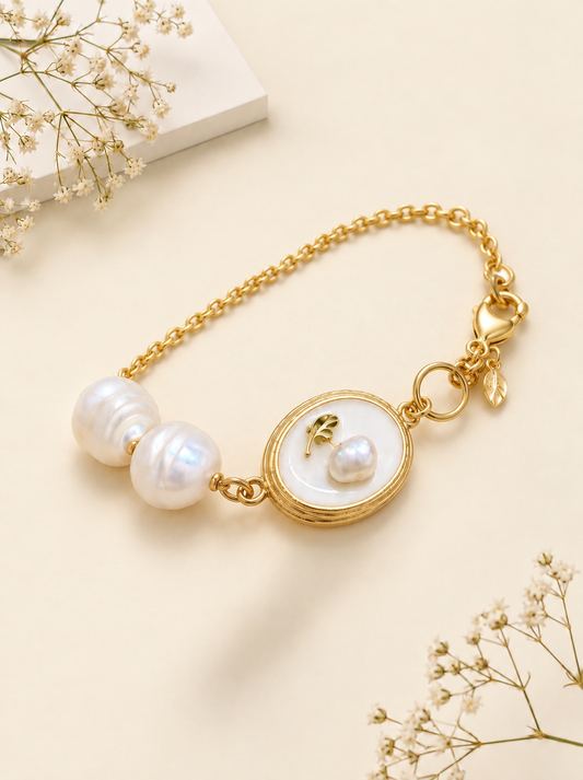 Pearl Chain Mother of Pearl Motif Bracelet