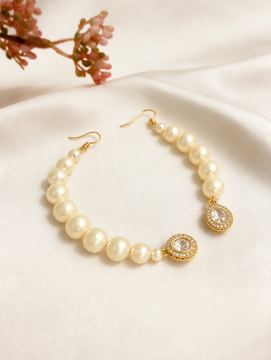 Kundan Stud with Pearl String Connector