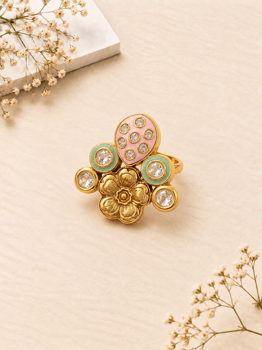 Kundan Gold Flower Ring