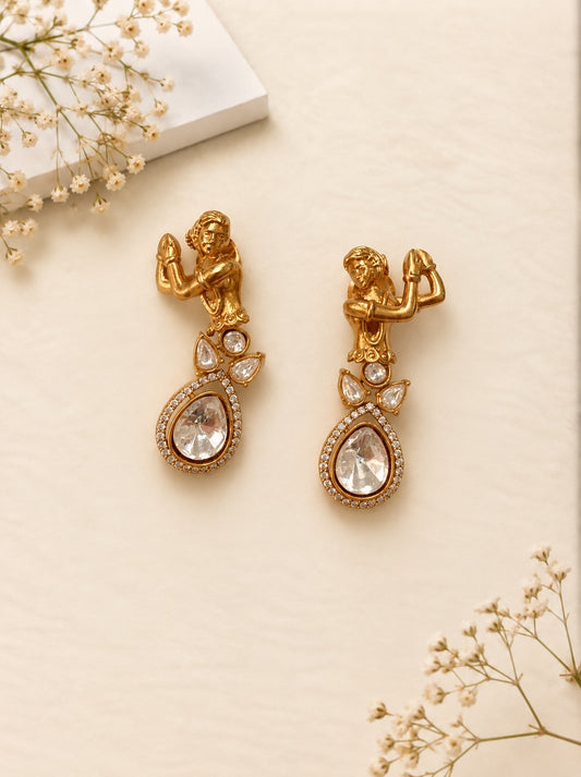 Gold Dancing Lady Kundan Earrings