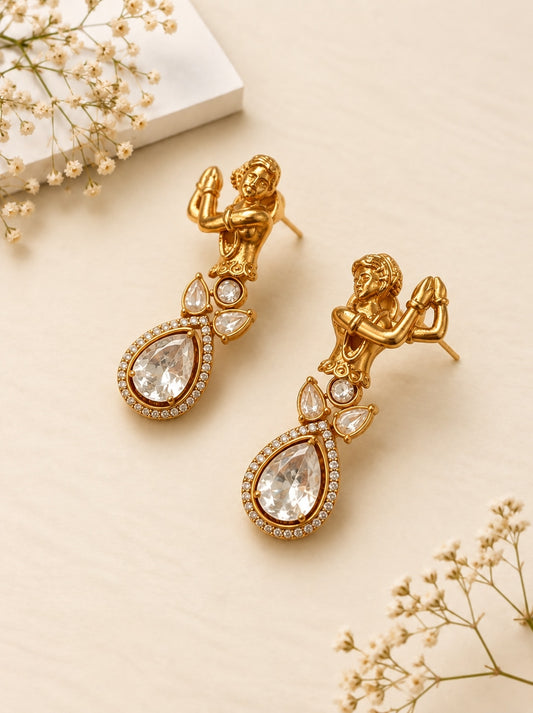 Gold Dancing Lady Kundan Earrings