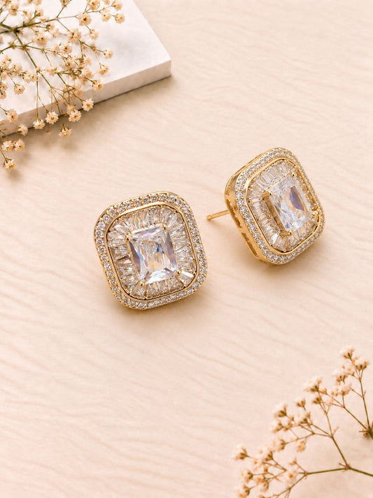 Emerald Cut Crystal Studs