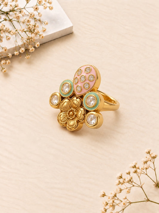 Kundan Gold Flower Ring