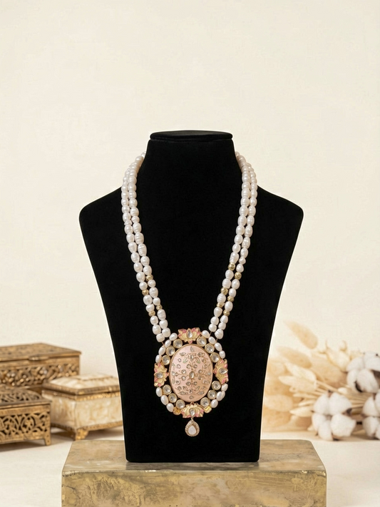 Lotus Meena Kundan Pearl Long Necklace