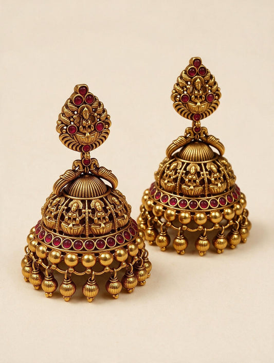 Laxmiji & Peacock Long Ruby Jhumkas