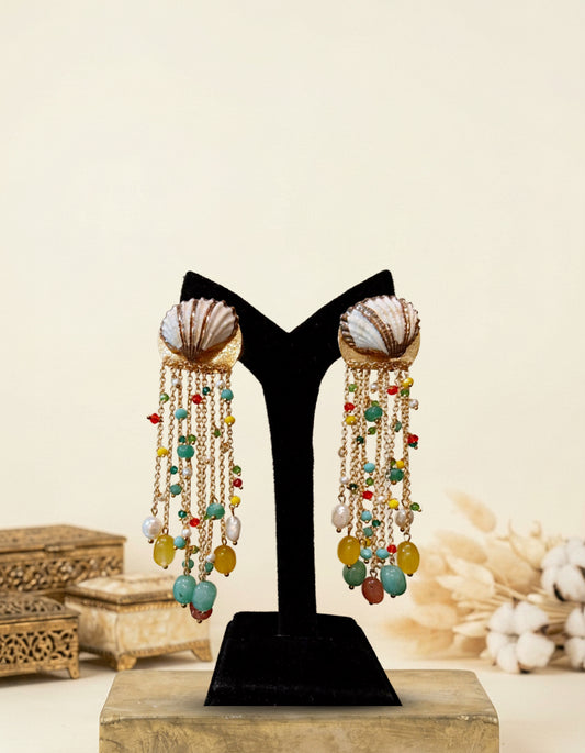Shell Multicolour Long Chain Earrings
