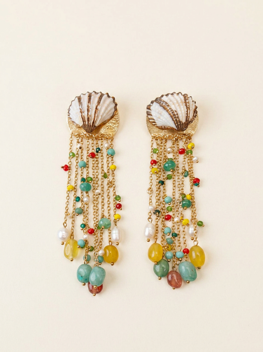 Shell Multicolour Long Chain Earrings