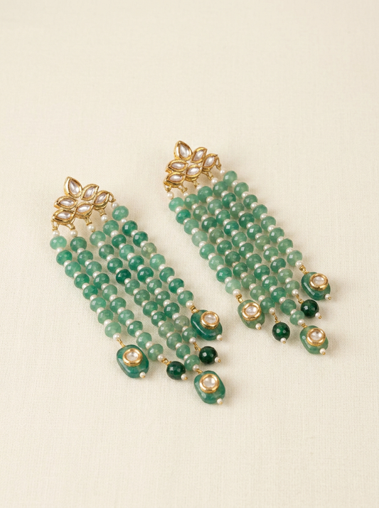 Pachi Kundan Emerald Long Earrings