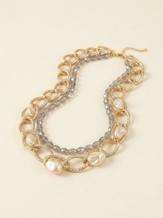 Baroque Pearl Crystals Chain Necklace